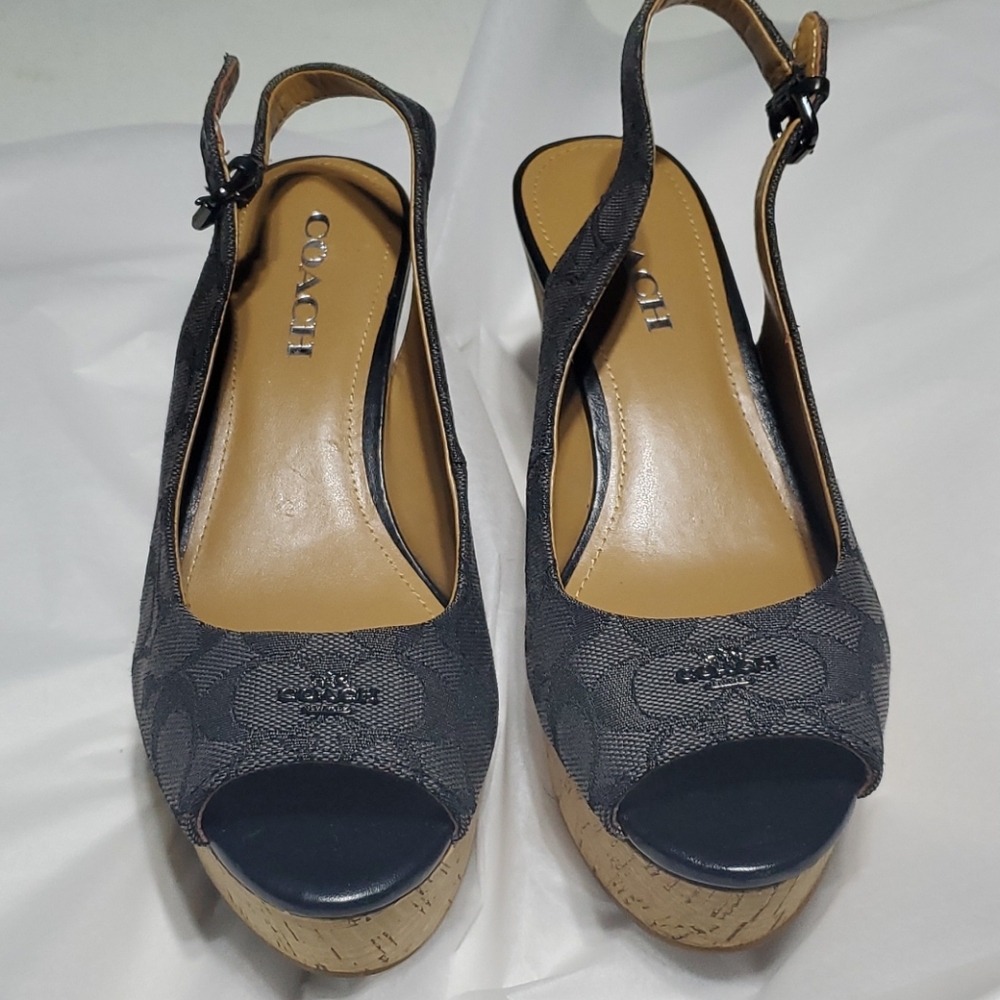 Coach slingback, cork platform shoes